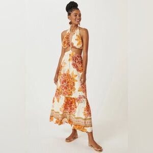 FARM Rio Floral Cut Out Maxi Halter Dress size Large